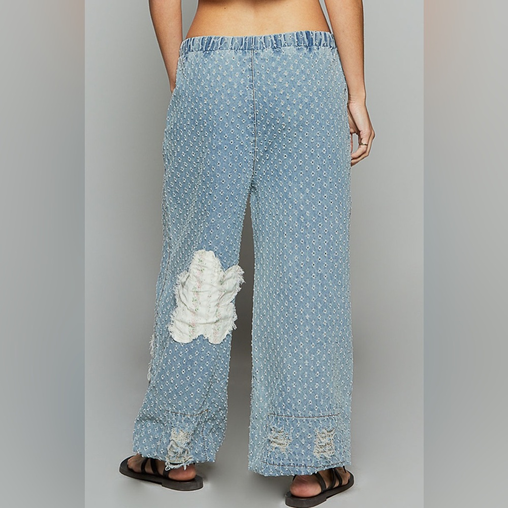 POL Light Blue Distressed Patchwork Wide-Leg Jean… - image 5